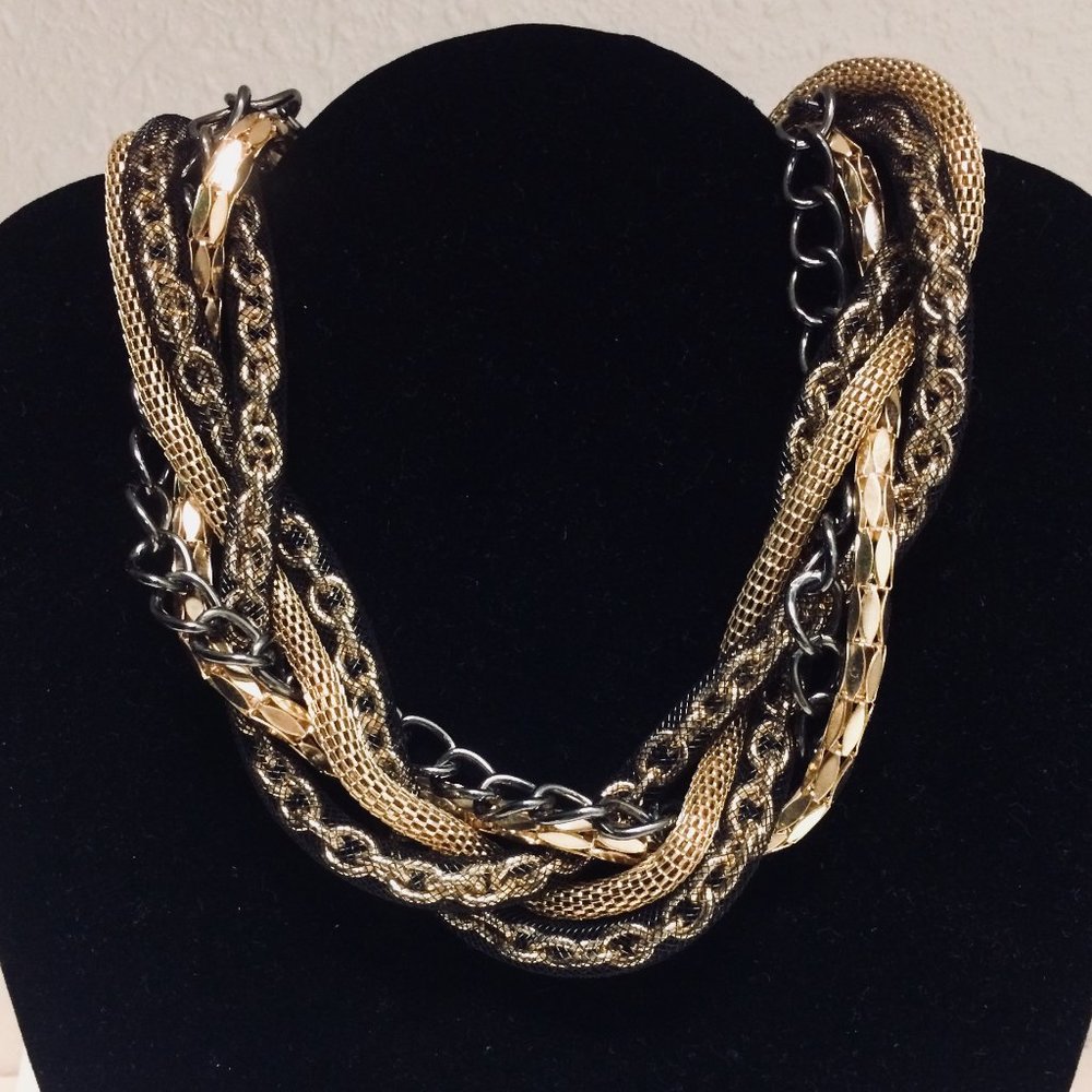 True Gold Mesh, Chain Necklace & Earrings Set